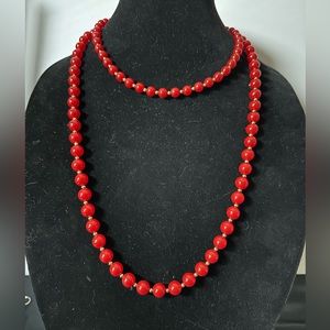 2 Vintage Monet Red Beaded Necklaces